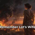 Woman looks back at burning city, text "Remember Lot's Wife